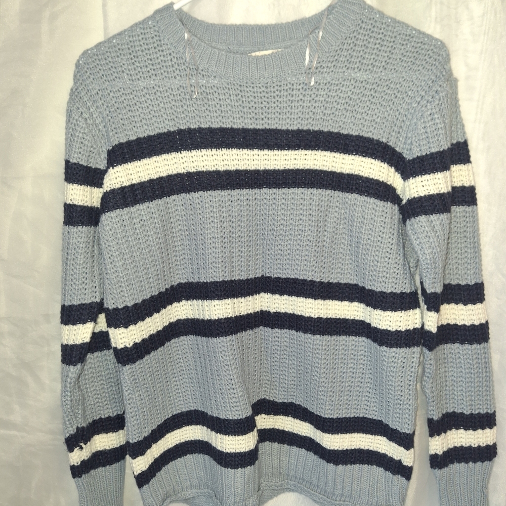 Pink Rose Striped Blue and White Women's Sweater
